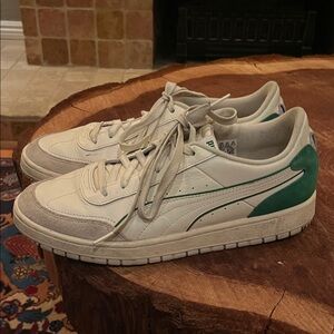 PUMA Premier Court Archive White Green Grey Leather Sneakers Men’s Sz 9.5